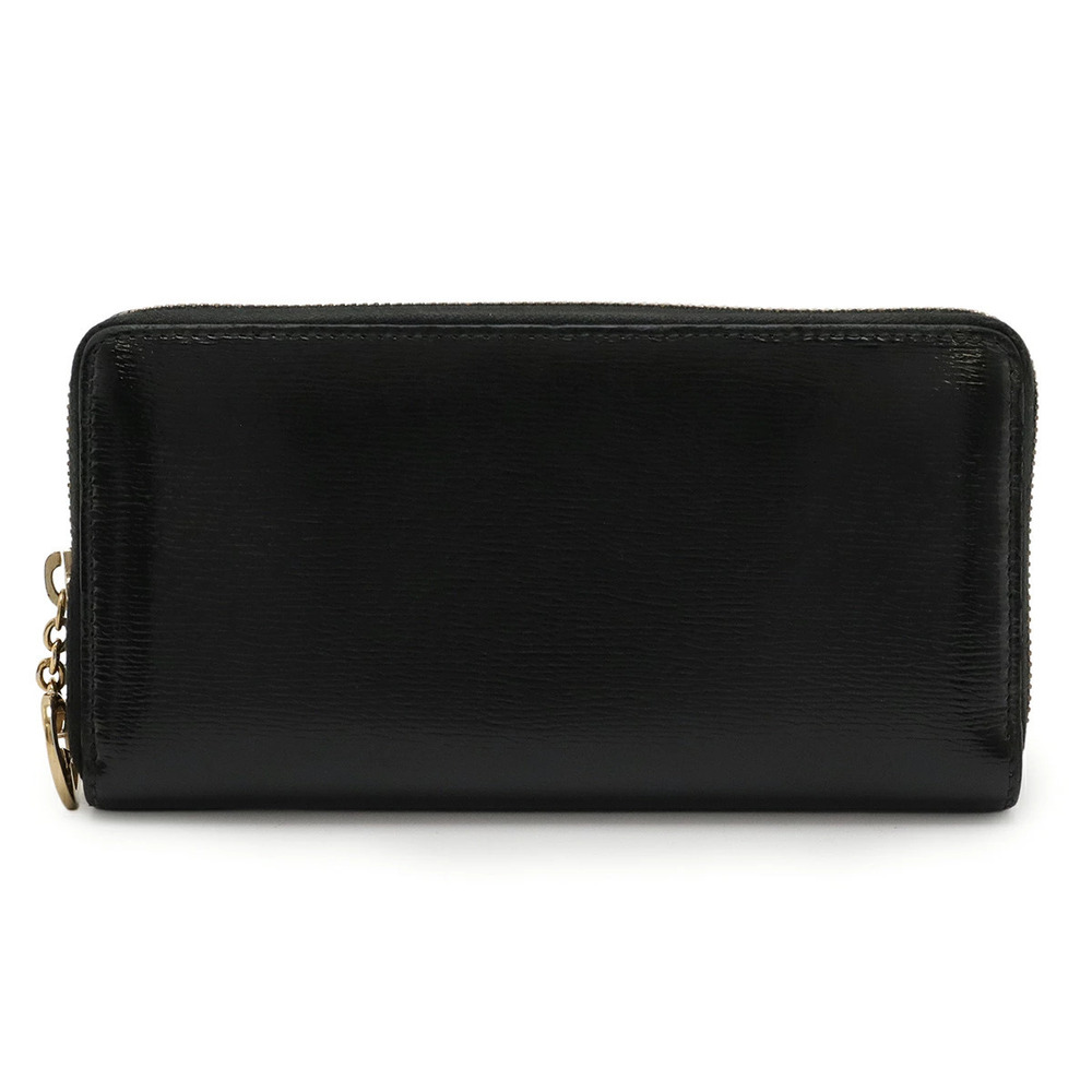 Gucci Lovely Round Zipper Long Wallet Shiny Leather Black